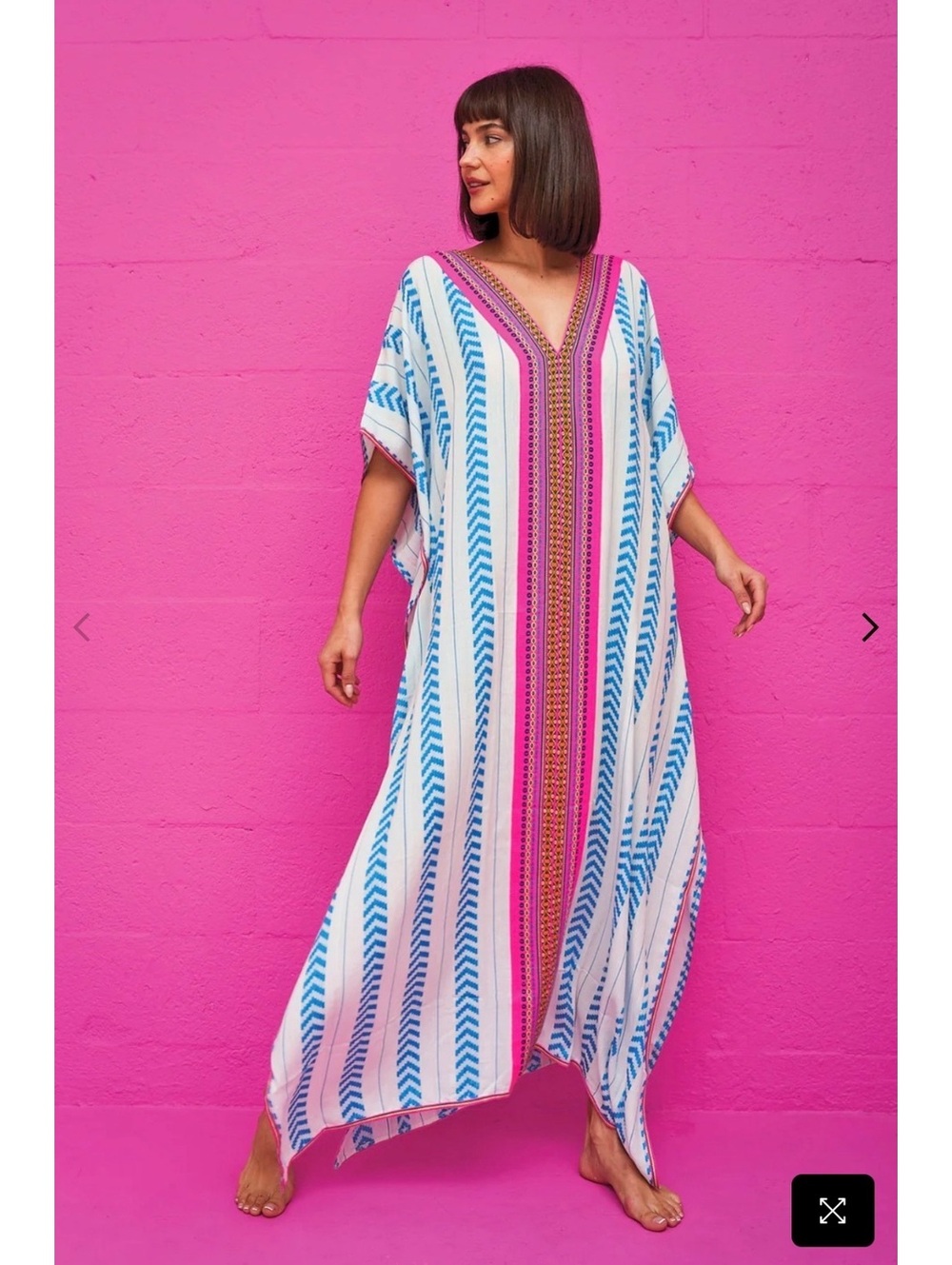 PITUSA Hand Loomed Geometric Maxi Kaftan Standard Boho Resort Beach Dress